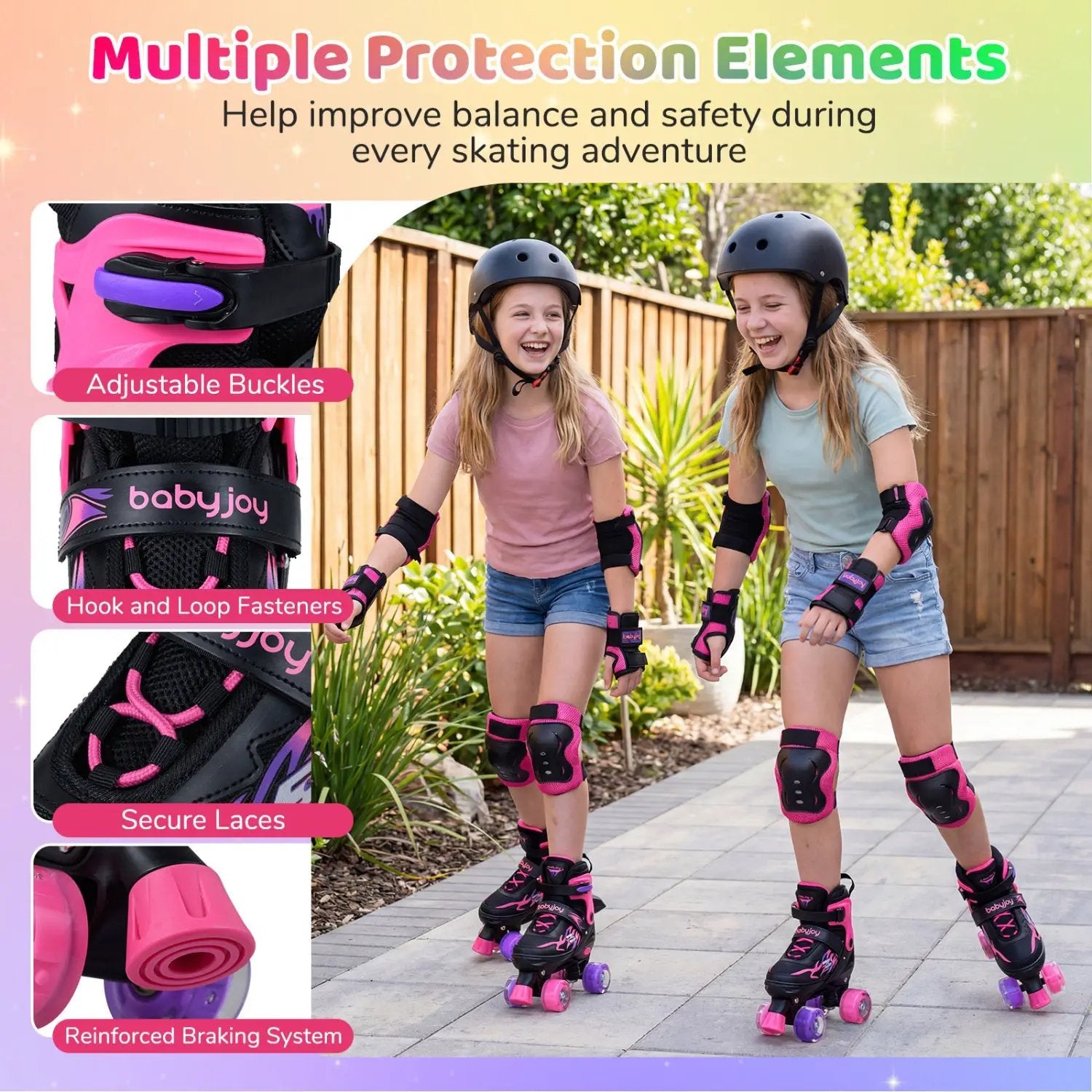 Kids Roller Skates for Girls Boys Teens 4 Sizes Adjustable Quad Skates with Light-up Wheels by DirectDeals
