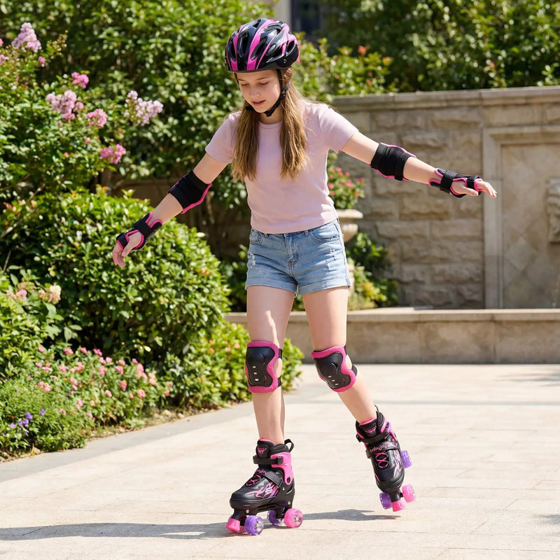 Kids Roller Skates for Girls Boys Teens 4 Sizes Adjustable Quad Skates with Light-up Wheels by DirectDeals