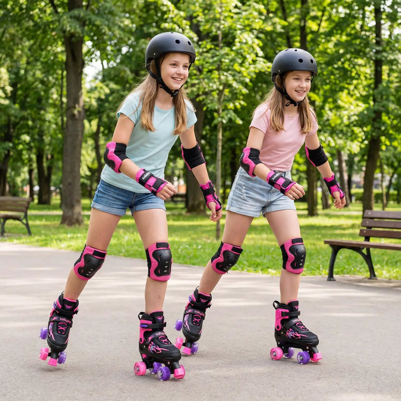 Kids Roller Skates for Girls Boys Teens 4 Sizes Adjustable Quad Skates with Light-up Wheels by DirectDeals