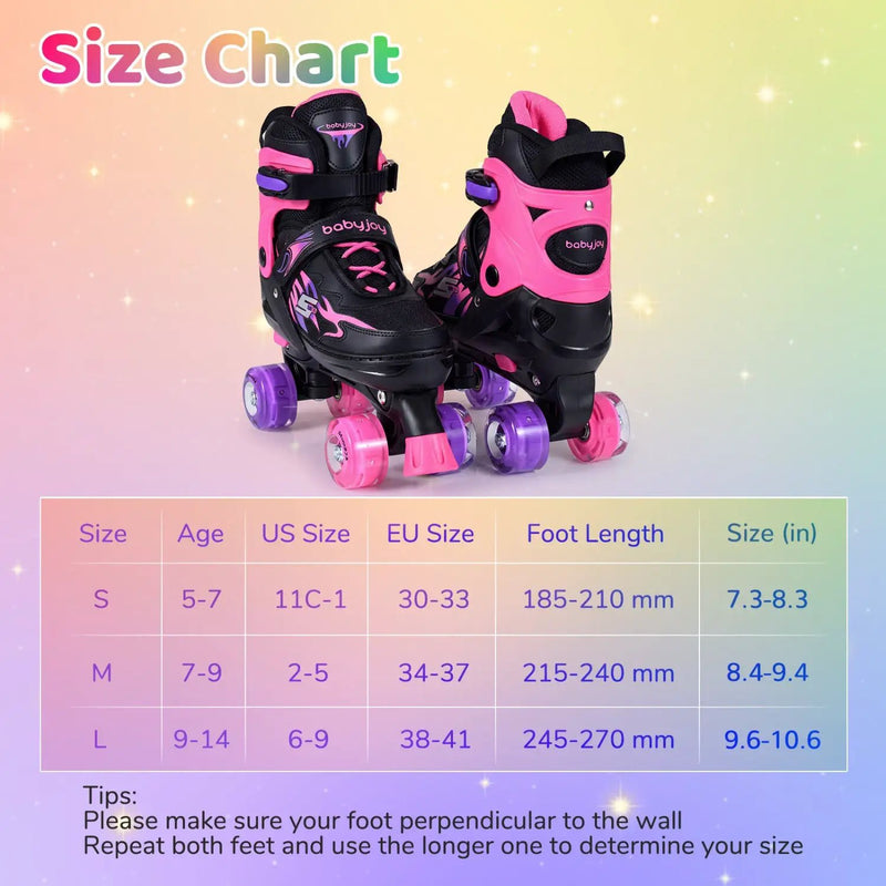 Kids Roller Skates for Girls Boys Teens 4 Sizes Adjustable Quad Skates with Light-up Wheels by DirectDeals