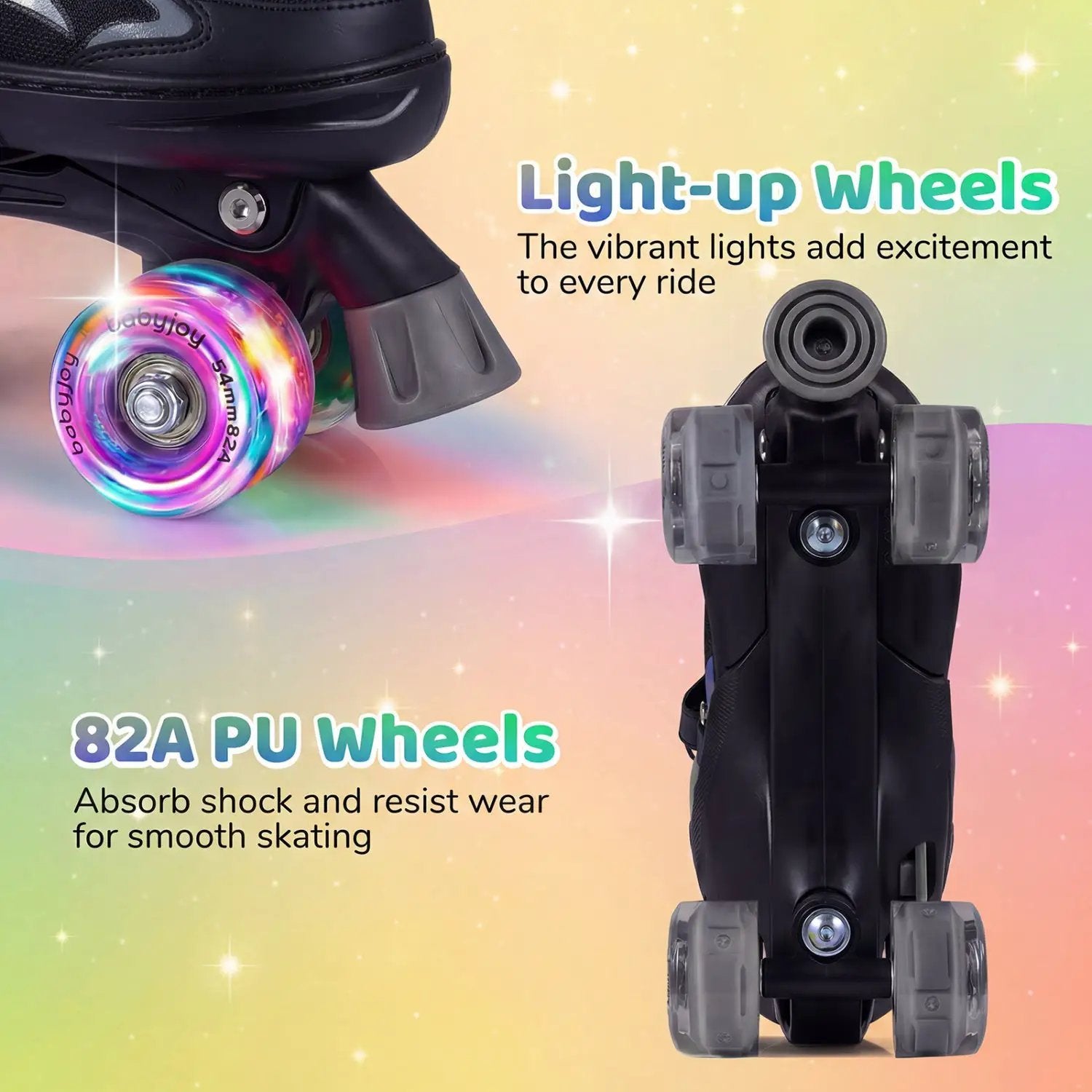 Kids Roller Skates for Girls Boys Teens 4 Sizes Adjustable Quad Skates with Light-up Wheels by DirectDeals