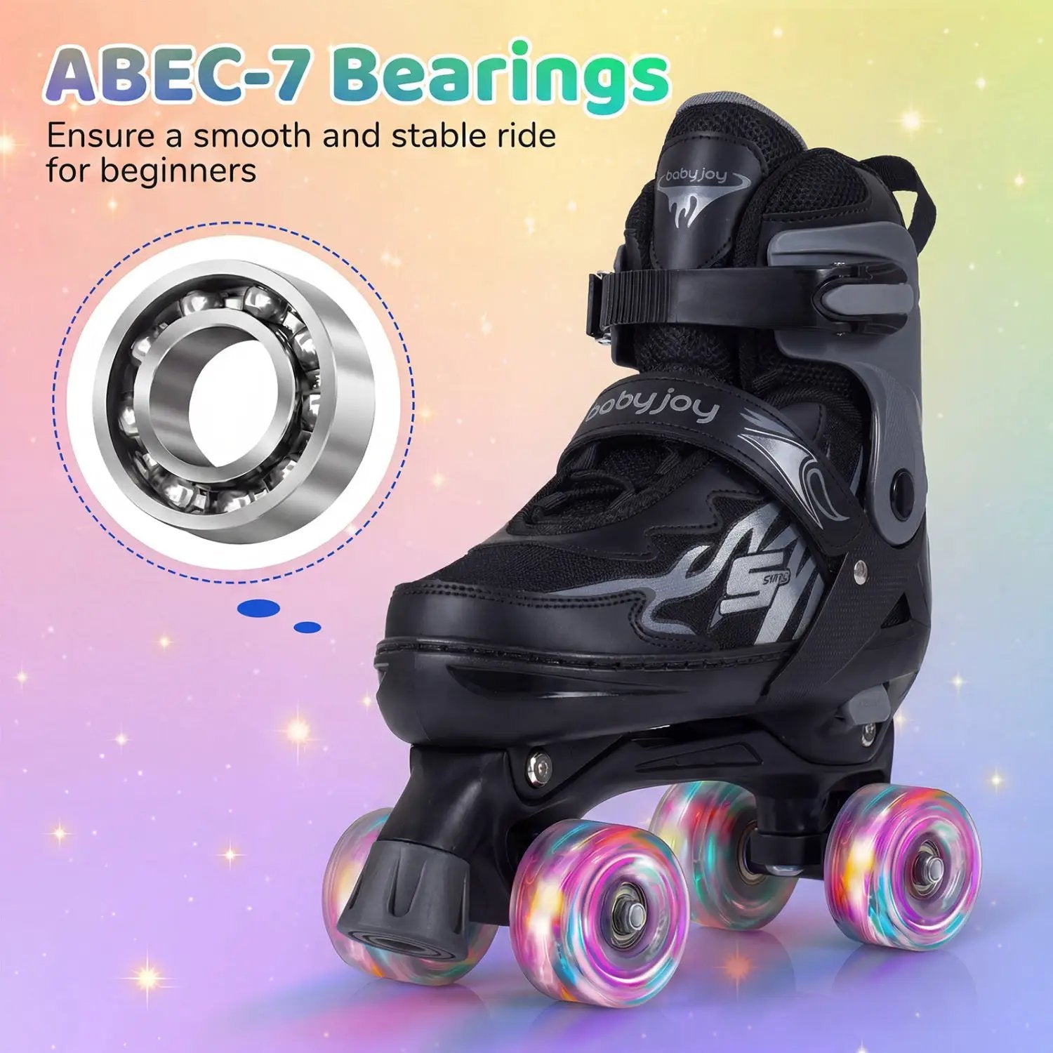 Kids Roller Skates for Girls Boys Teens 4 Sizes Adjustable Quad Skates with Light-up Wheels by DirectDeals