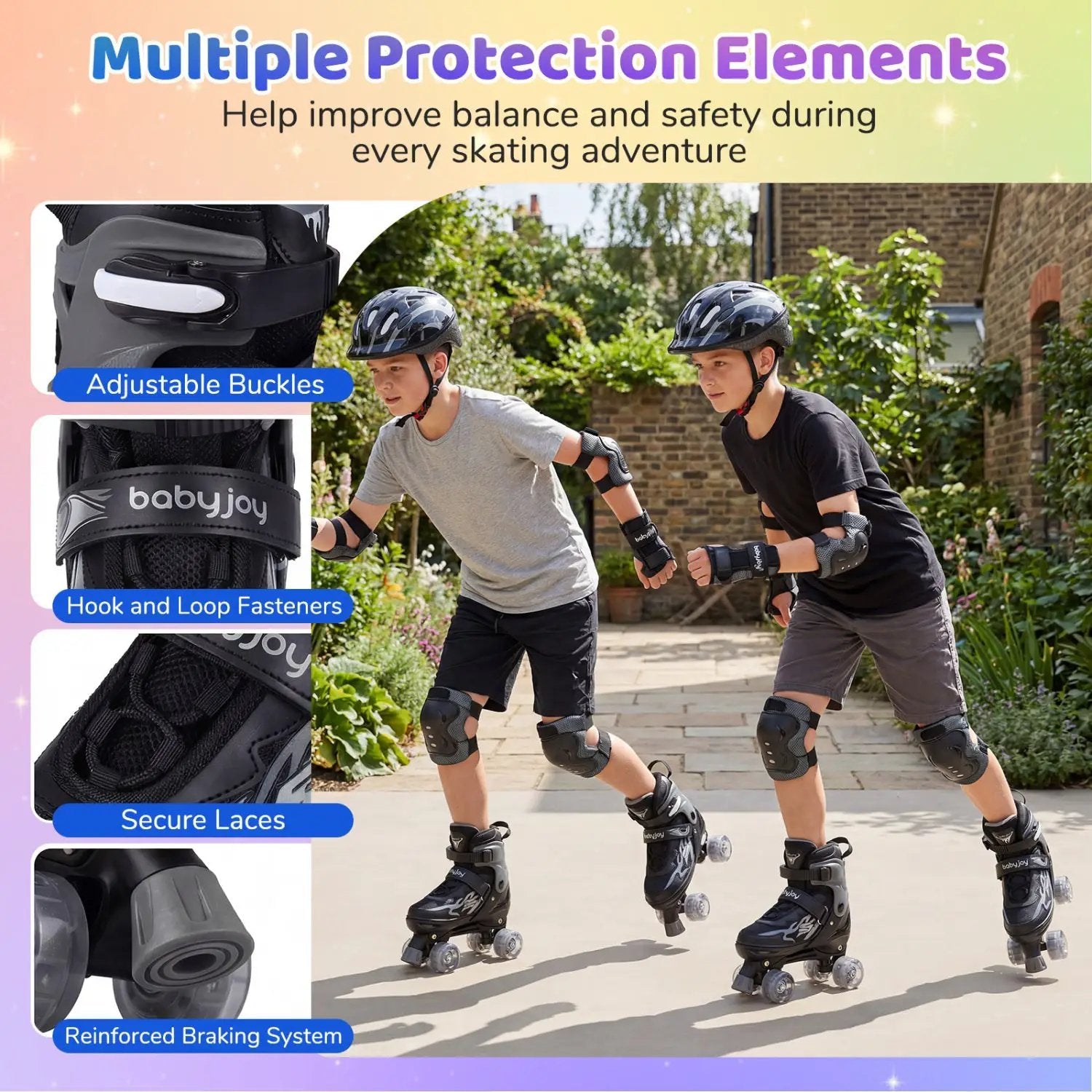 Kids Roller Skates for Girls Boys Teens 4 Sizes Adjustable Quad Skates with Light-up Wheels by DirectDeals