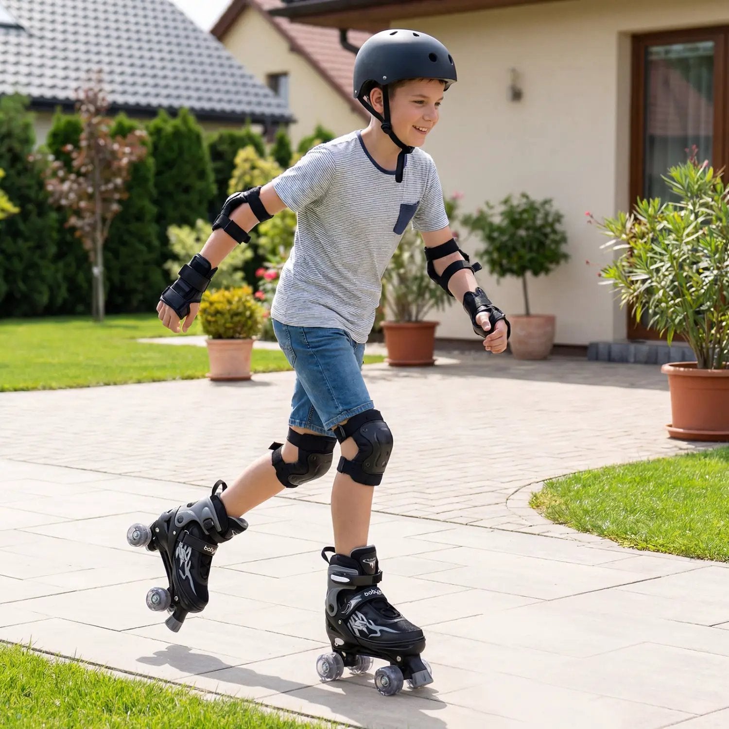 Kids Roller Skates for Girls Boys Teens 4 Sizes Adjustable Quad Skates with Light-up Wheels by DirectDeals