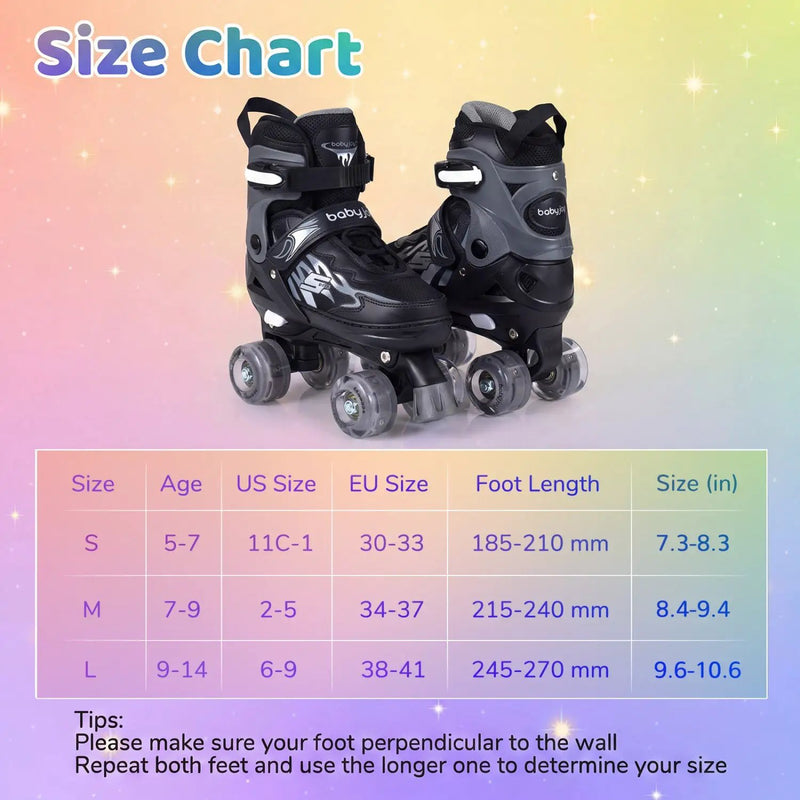 Kids Roller Skates for Girls Boys Teens 4 Sizes Adjustable Quad Skates with Light-up Wheels by DirectDeals