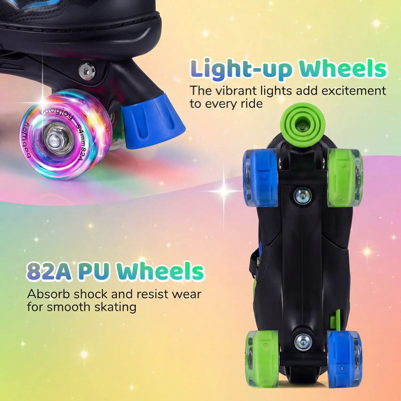 Kids Roller Skates for Girls Boys Teens 4 Sizes Adjustable Quad Skates with Light-up Wheels by DirectDeals