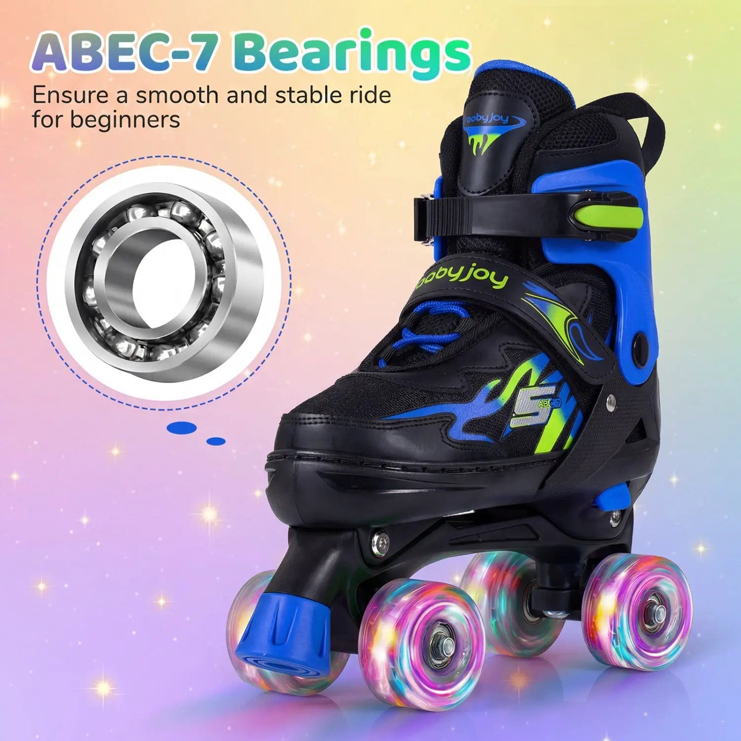 Kids Roller Skates for Girls Boys Teens 4 Sizes Adjustable Quad Skates with Light-up Wheels by DirectDeals