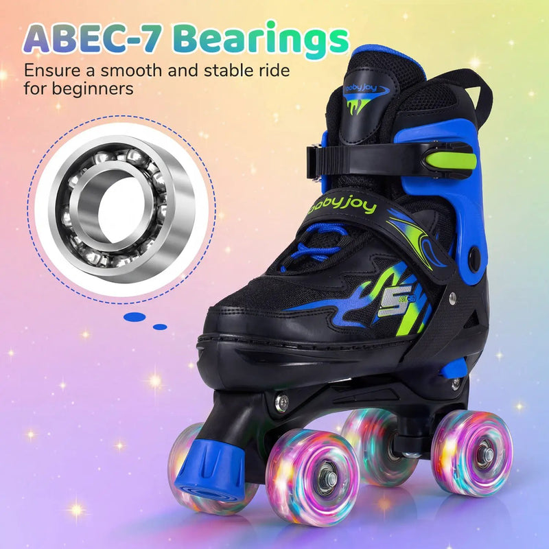 Kids Roller Skates for Girls Boys Teens 4 Sizes Adjustable Quad Skates with Light-up Wheels by DirectDeals