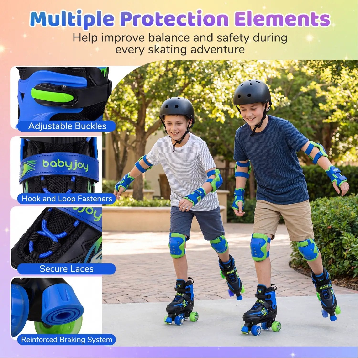 Kids Roller Skates for Girls Boys Teens 4 Sizes Adjustable Quad Skates with Light-up Wheels by DirectDeals
