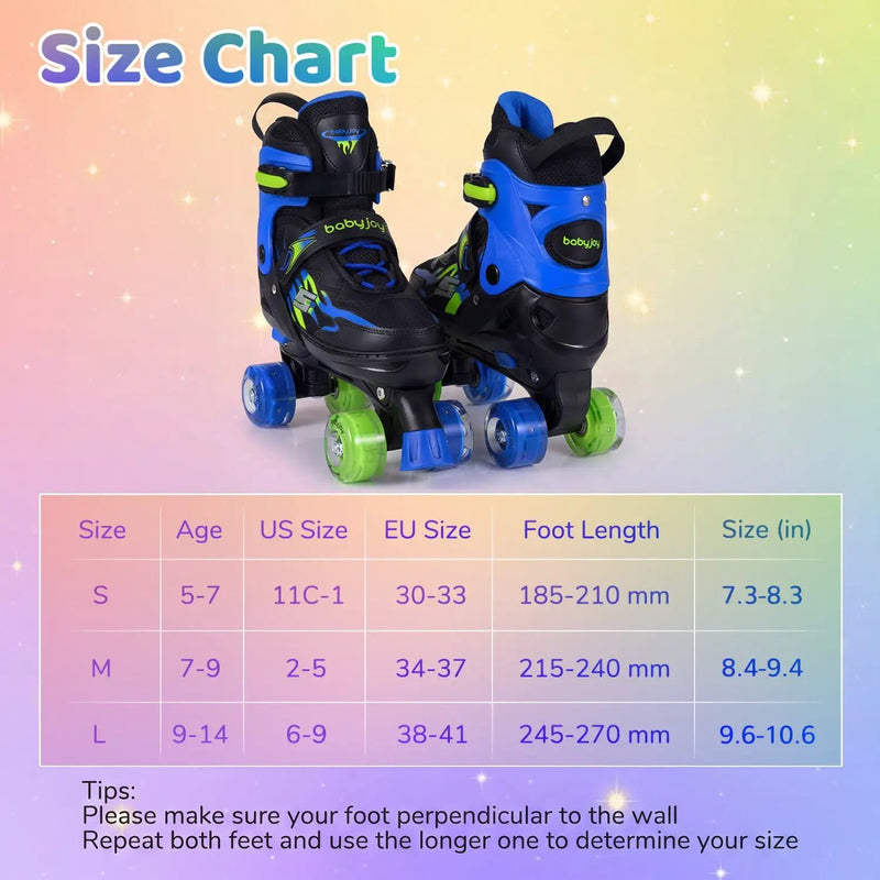 Kids Roller Skates for Girls Boys Teens 4 Sizes Adjustable Quad Skates with Light-up Wheels by DirectDeals
