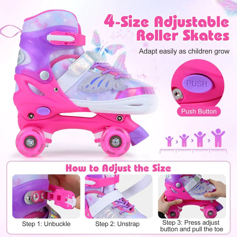 Kids Roller Skates for Toddlers Ages 7-9 with 4 Light up Wheels by DirectDeals
