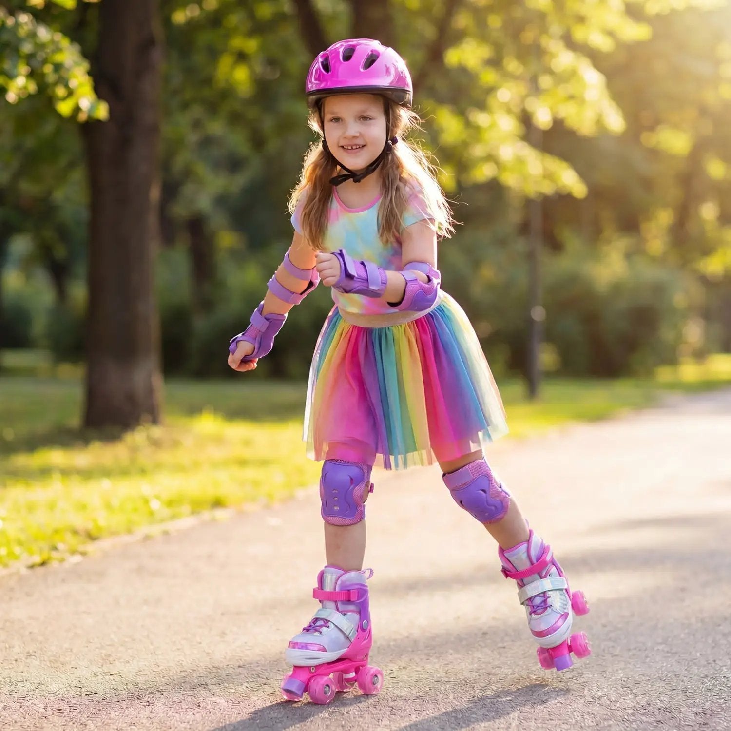 Kids Roller Skates for Toddlers Ages 7-9 with 4 Light up Wheels by DirectDeals