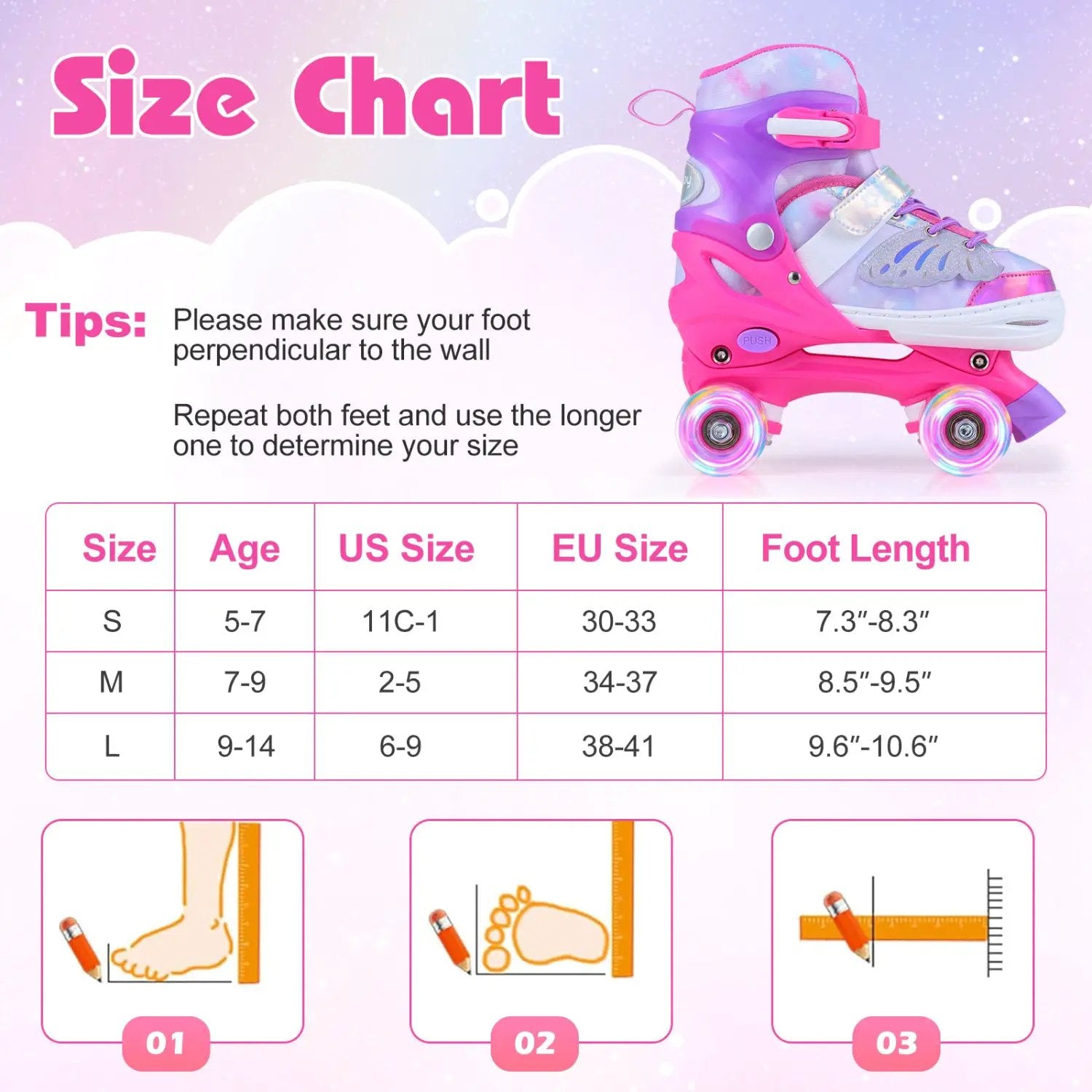 Kids Roller Skates for Toddlers Ages 7-9 with 4 Light up Wheels by DirectDeals