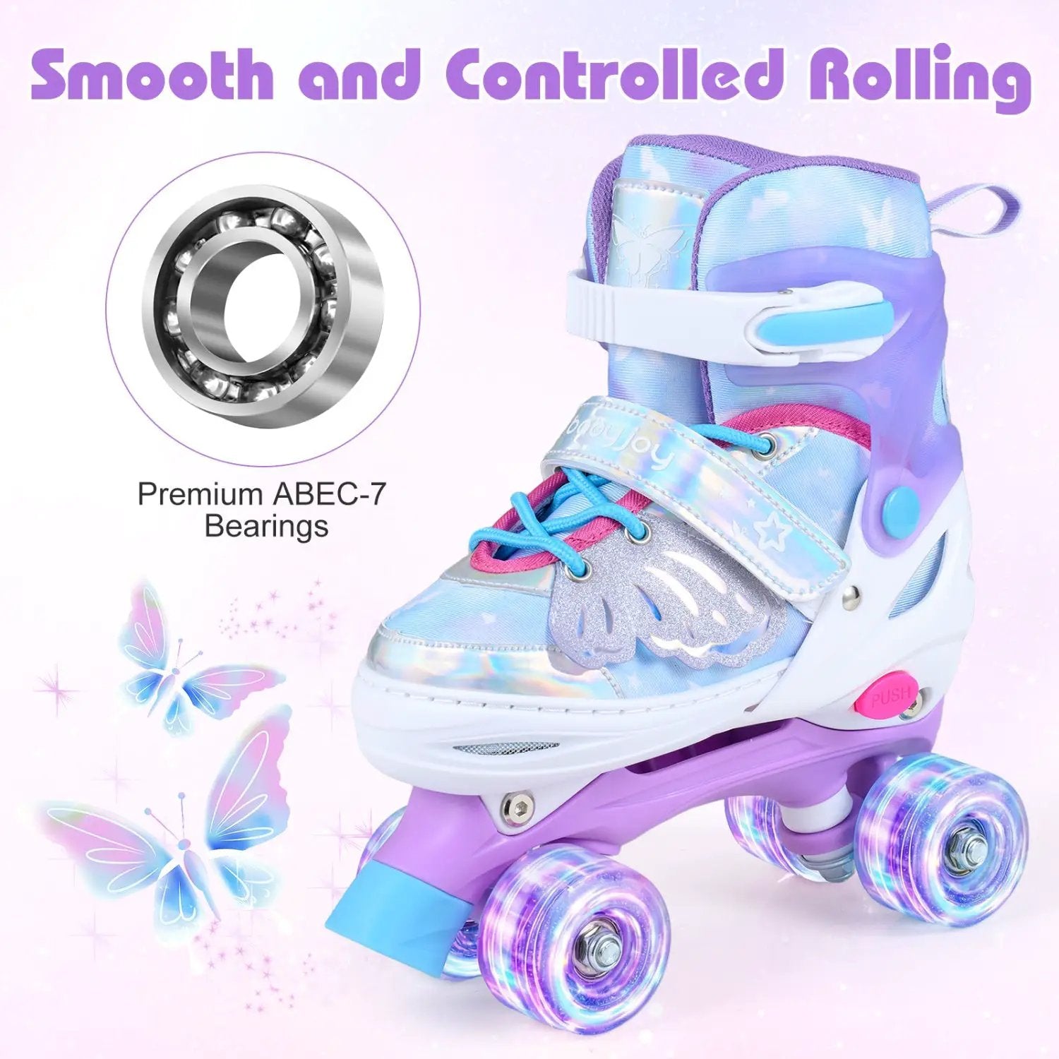 Kids Roller Skates for Toddlers Ages 7-9 with 4 Light up Wheels by DirectDeals