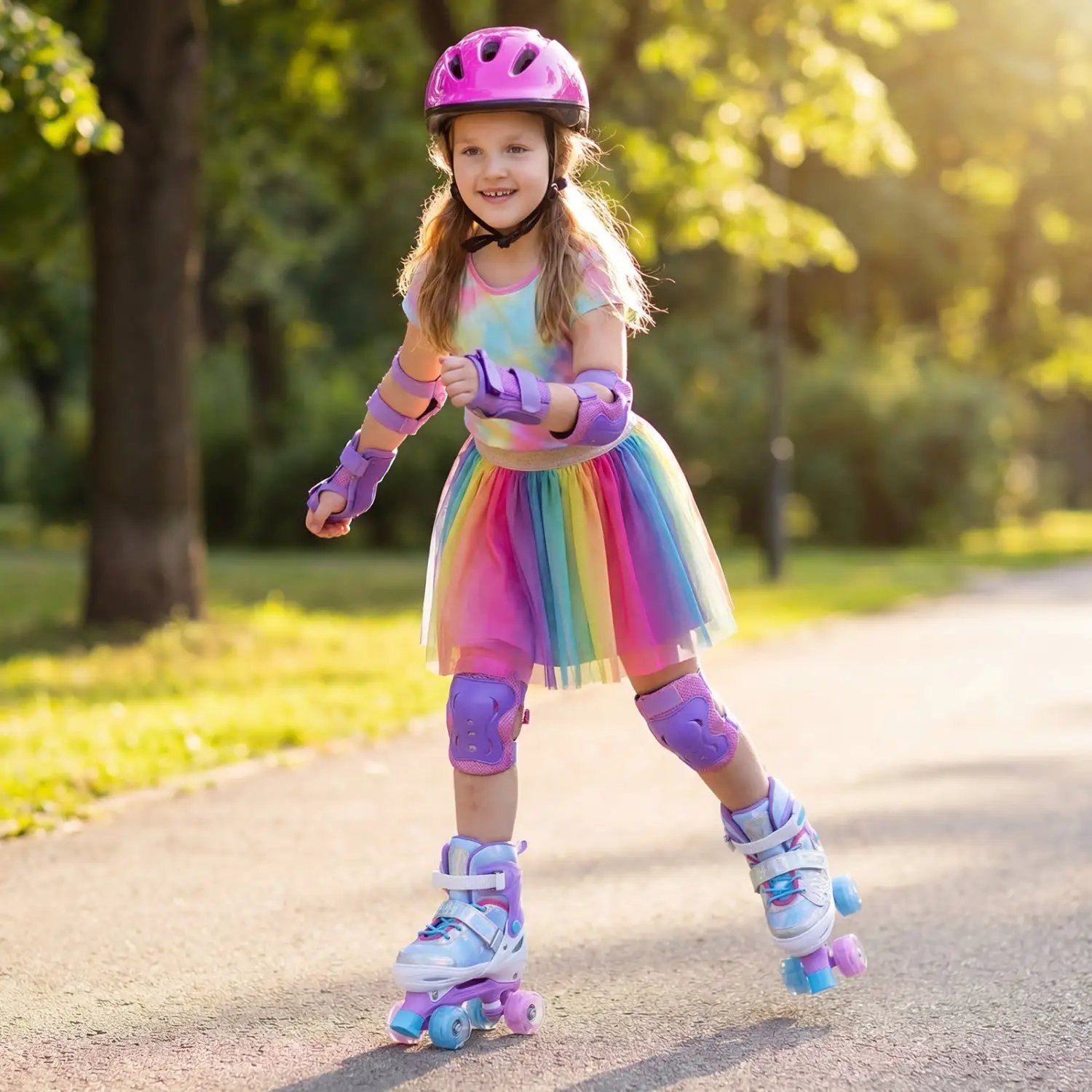 Kids Roller Skates for Toddlers Ages 7-9 with 4 Light up Wheels by DirectDeals