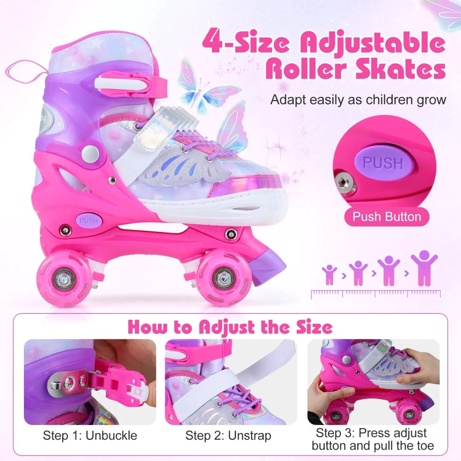 Kids Roller Skates for Toddlers Ages 5-7 with 4 Light-up Wheels by DirectDeals