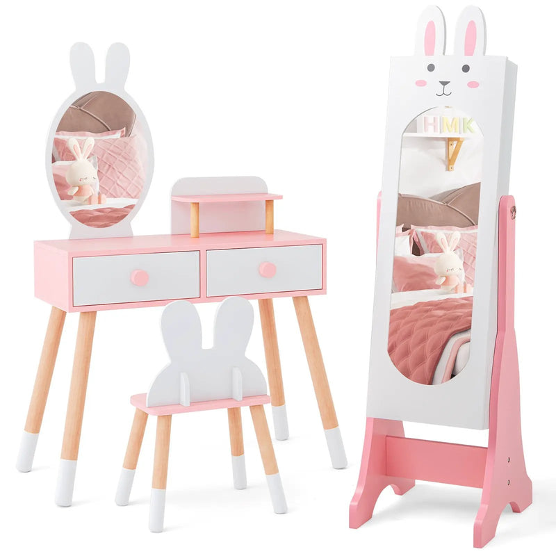 Kids Vanity Table Set with Mirror, Chair & Storage - White by DirectDeals