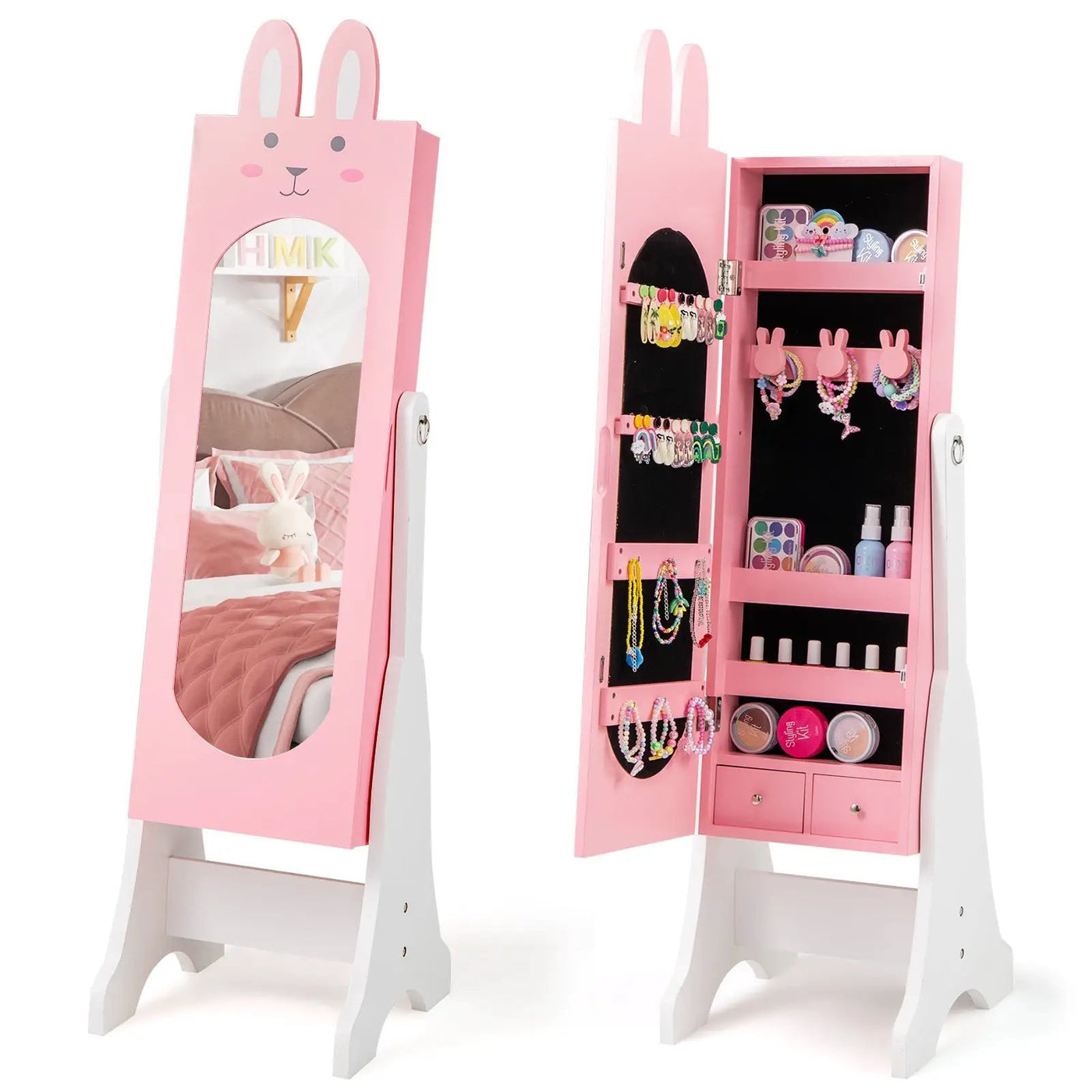 Kids Vanity Table Set with Mirror, Chair & Storage - White by DirectDeals