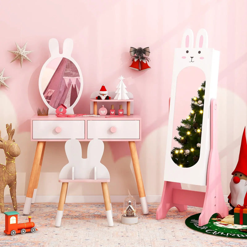 Kids Vanity Table Set with Mirror, Chair & Storage - White by DirectDeals