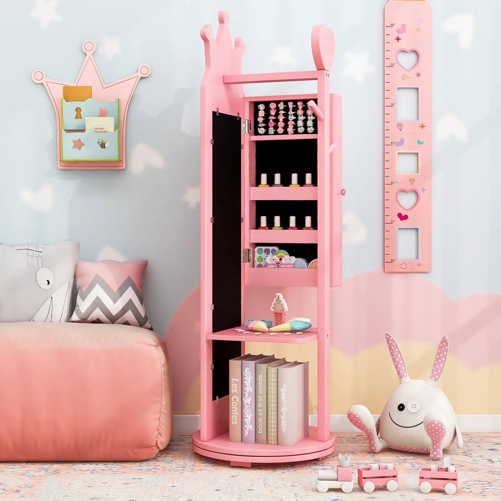 Kids Room Furniture Set Princess Vanity Table and Stool Set with Mirror and Drawer by DirectDeals