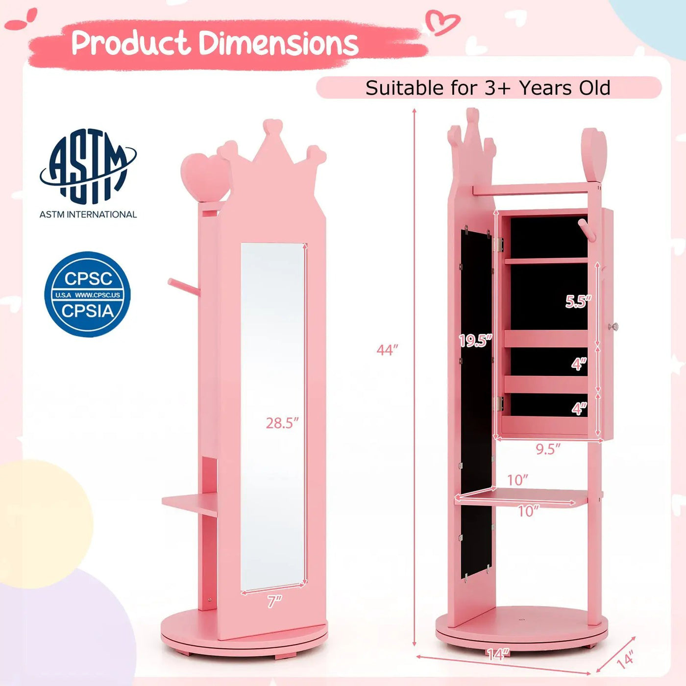 Kids Room Furniture Set Princess Vanity Table and Stool Set with Mirror and Drawer by DirectDeals