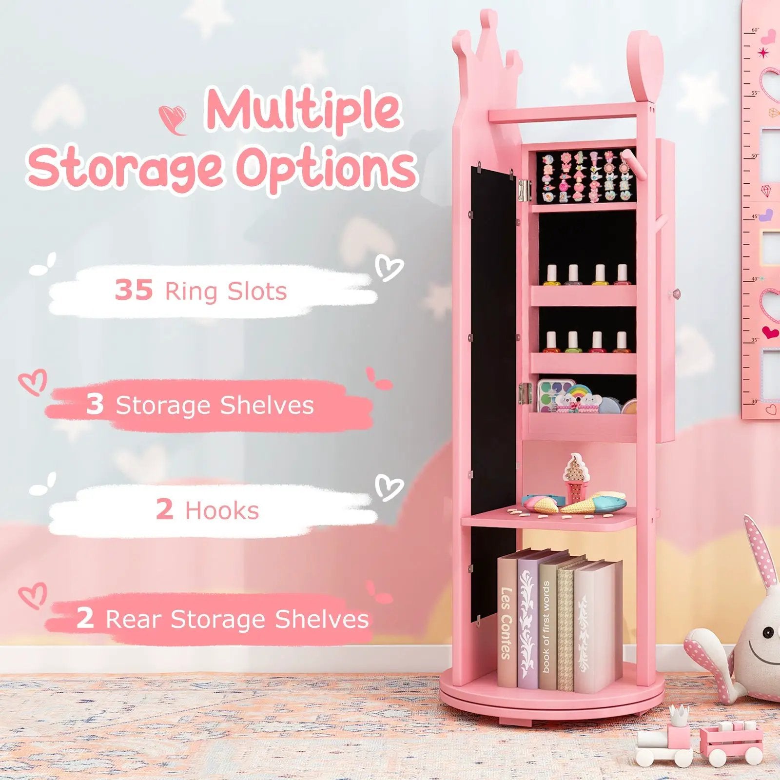 Kids Room Furniture Set Princess Vanity Table and Stool Set with Mirror and Drawer by DirectDeals