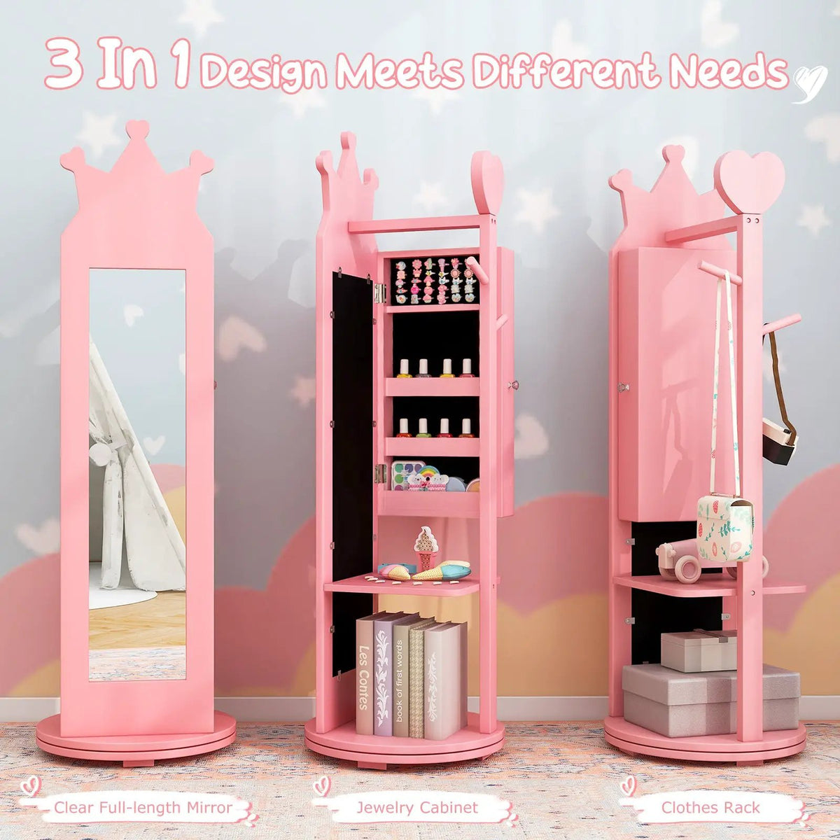 Kids Room Furniture Set Princess Vanity Table and Stool Set with Mirror and Drawer by DirectDeals