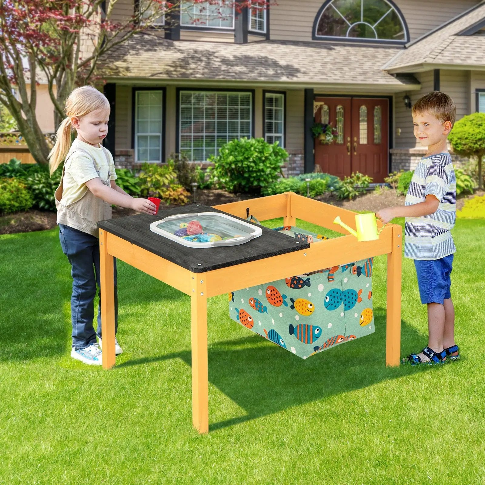 3-in-1 Kids Sand Water Activity Table with Foldable Storage Bin by DirectDeals