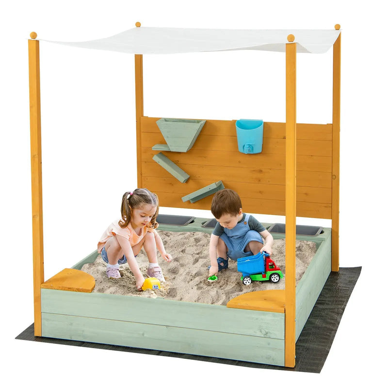 Kids Sandbox with Sand Wall w/ Removable Canopy for Kids 3-8 Years Old by DirectDeals
