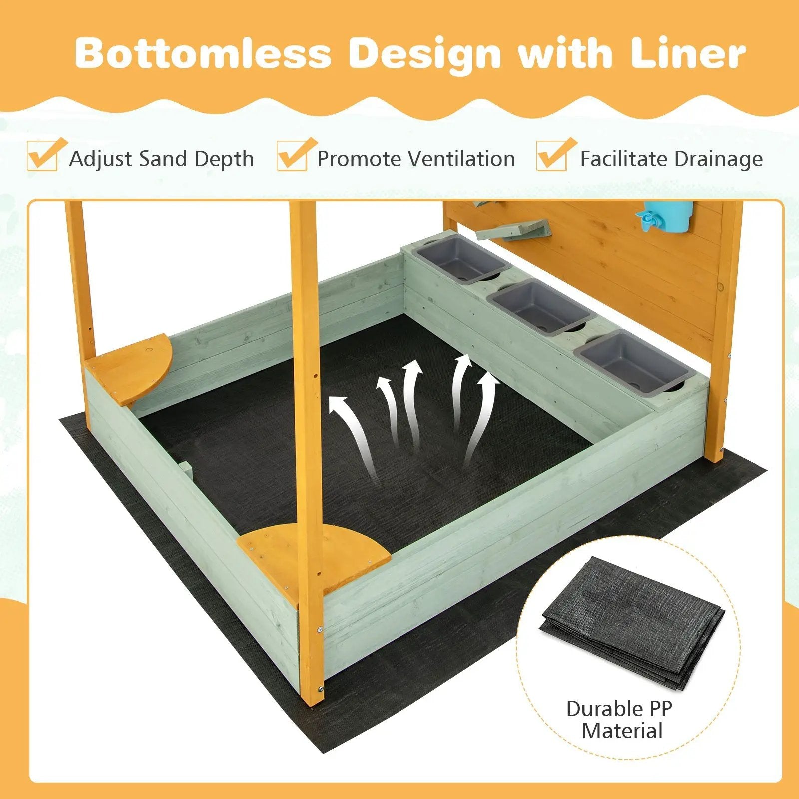 Kids Sandbox with Sand Wall w/ Removable Canopy for Kids 3-8 Years Old by DirectDeals