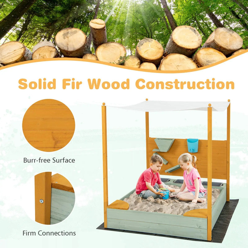 Kids Sandbox with Sand Wall w/ Removable Canopy for Kids 3-8 Years Old by DirectDeals