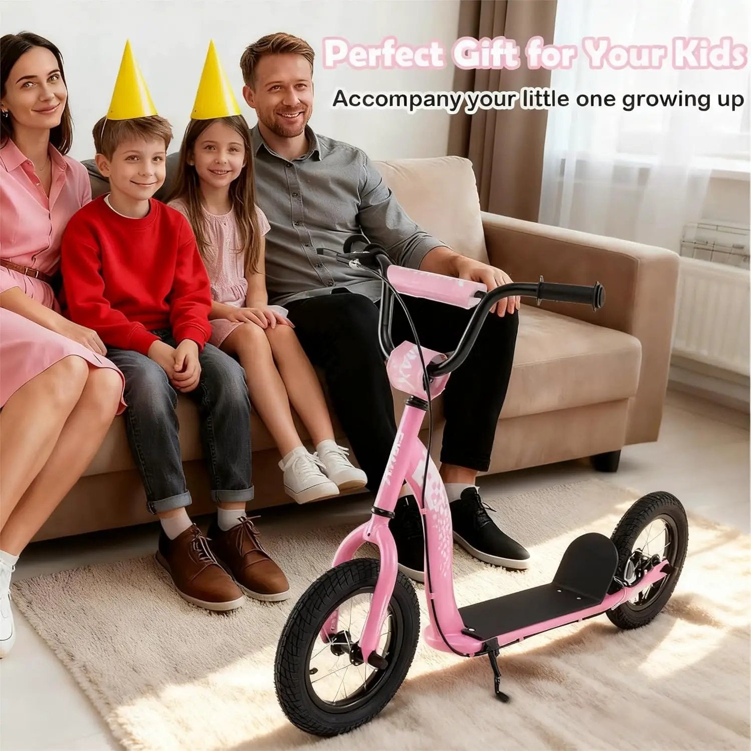 Kids Scooter Youth Kick Scooter with Adjustable Height Handlebar 12-Inch Inflatable Wheels by DirectDeals