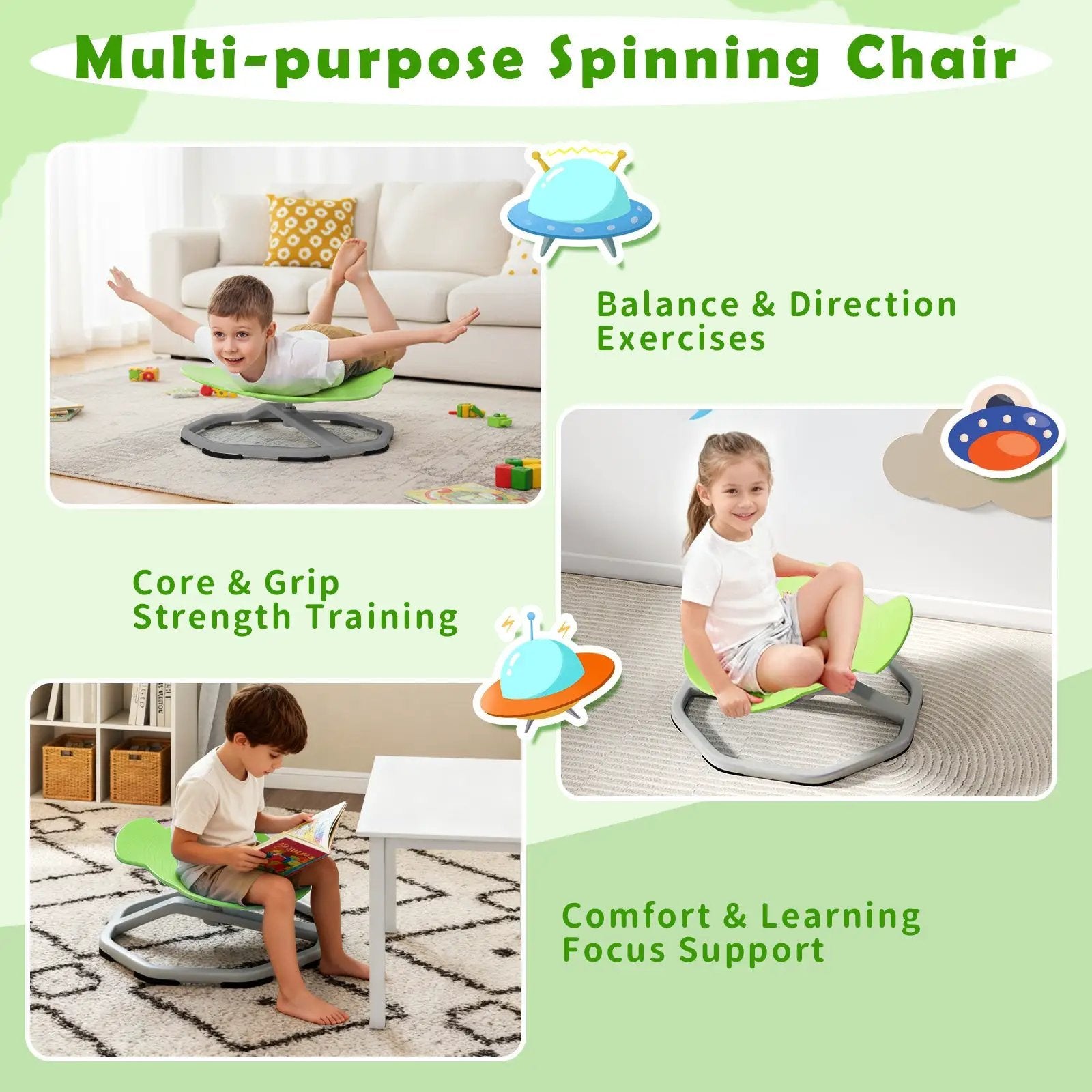 Kids Sensory Swivel Chair 360° Spinning Seat with Metal Base by DirectDeals
