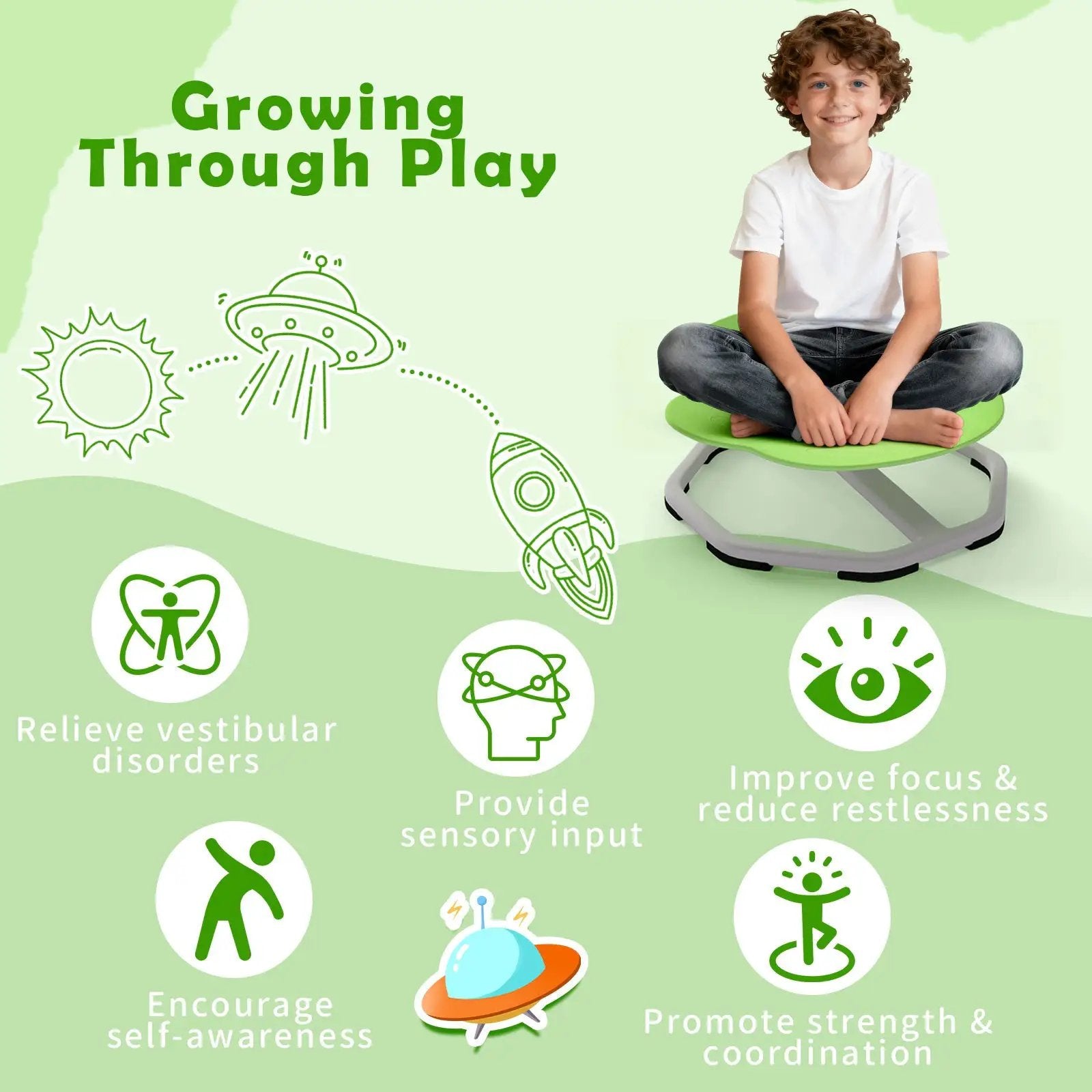 Kids Sensory Swivel Chair 360° Spinning Seat with Metal Base by DirectDeals