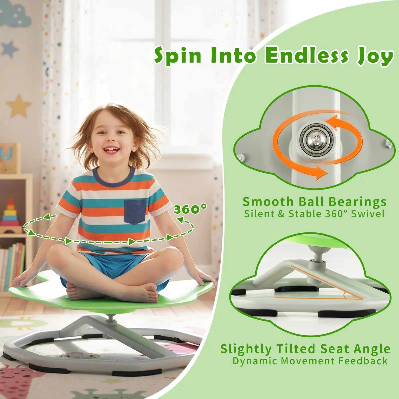 Kids Sensory Swivel Chair 360° Spinning Seat with Metal Base by DirectDeals