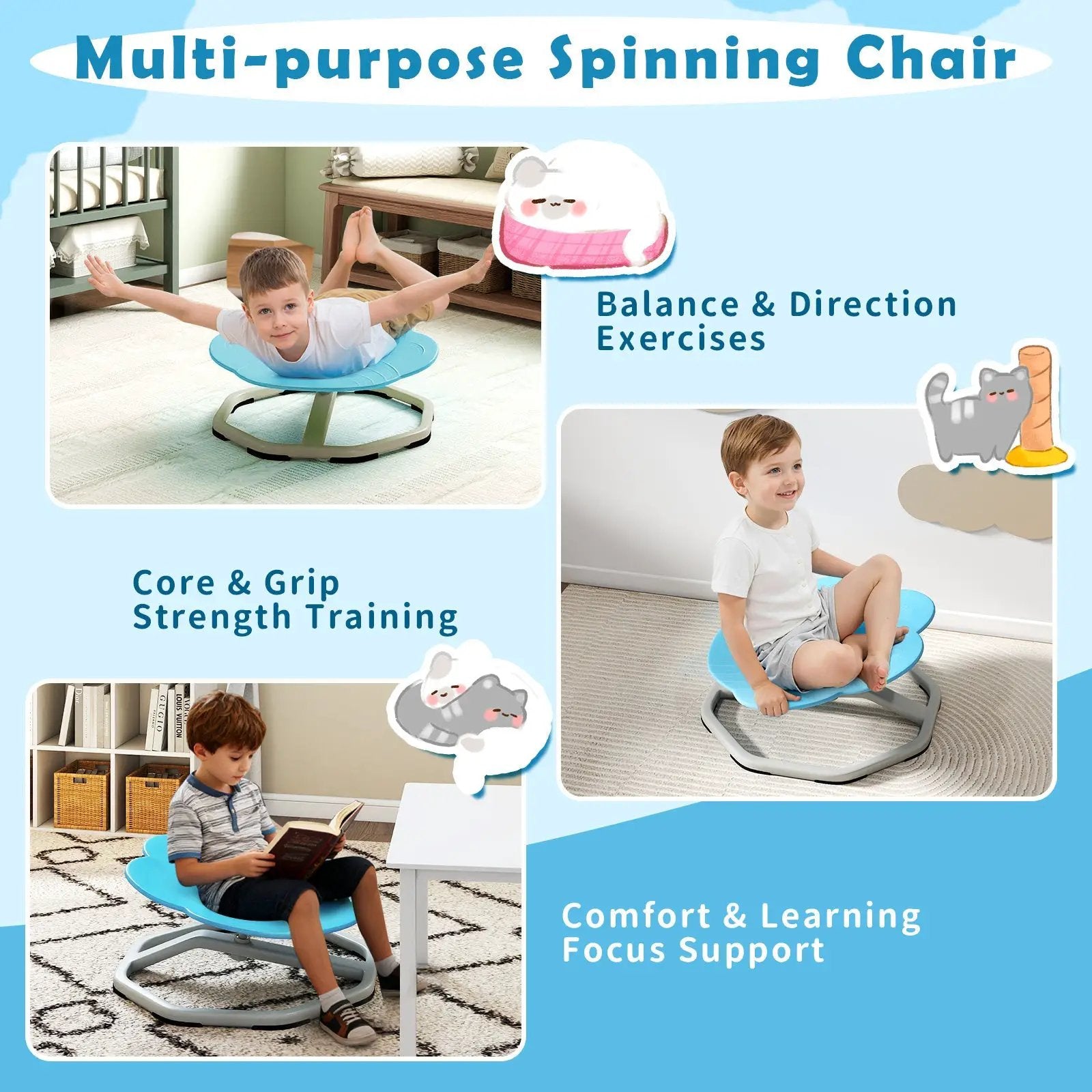 Kids Sensory Swivel Chair Cat Claw 360¬∞ Spinning Chair with Non-Slip Metal Base by DirectDeals