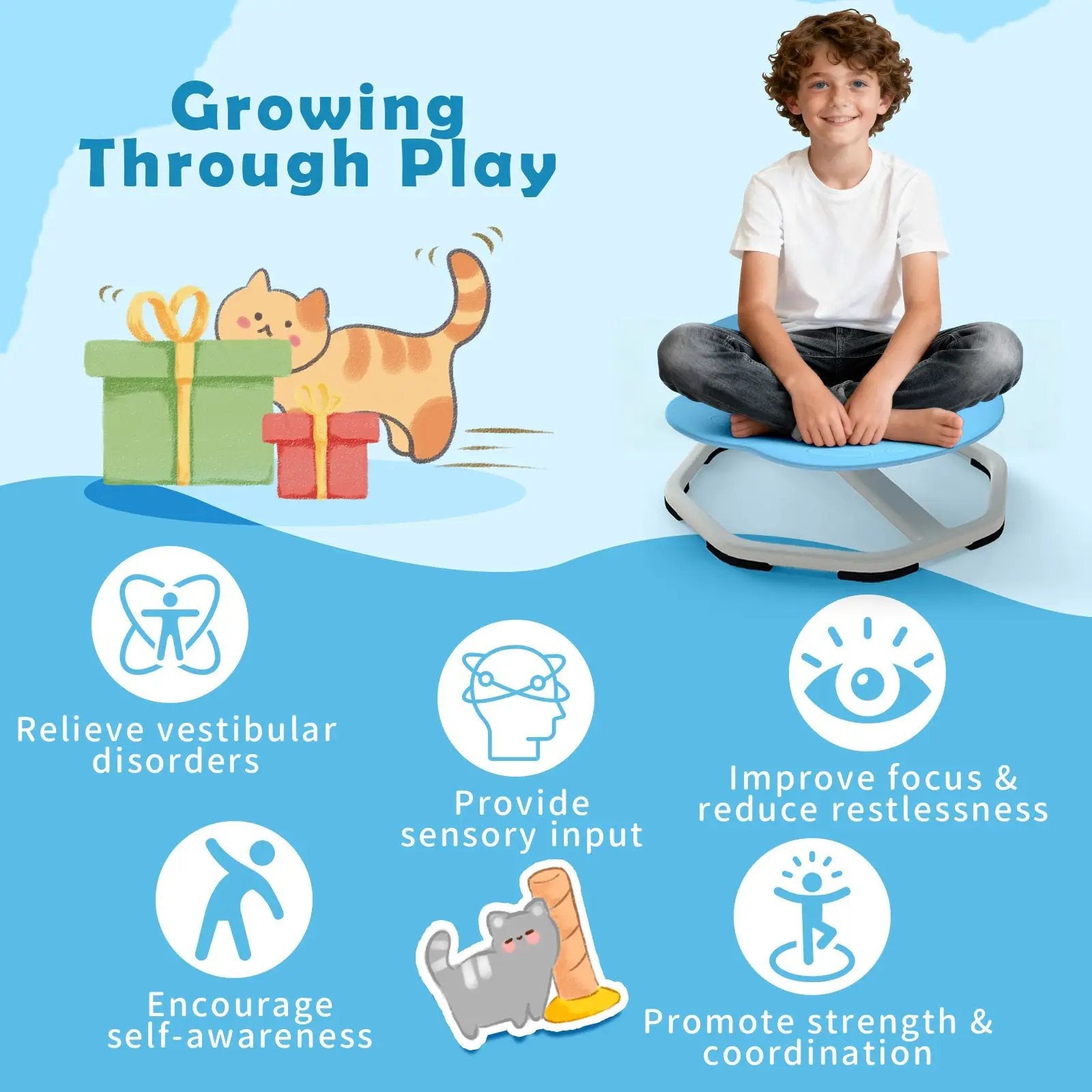 Kids Sensory Swivel Chair Cat Claw 360¬∞ Spinning Chair with Non-Slip Metal Base by DirectDeals