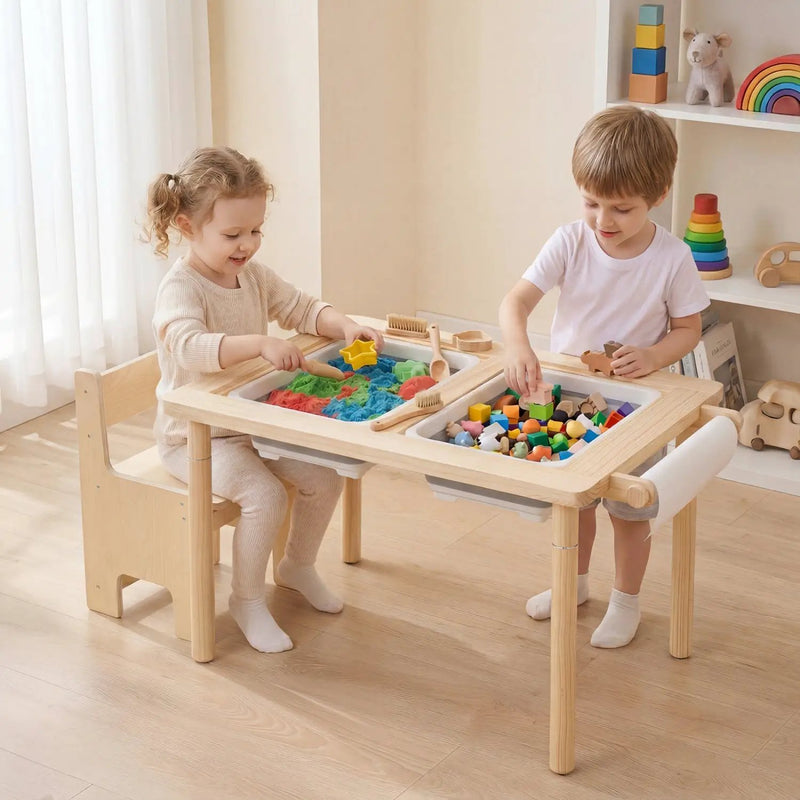 Kids Sensory Table Set with Adjustable Height and 2 Chairs by DirectDeals