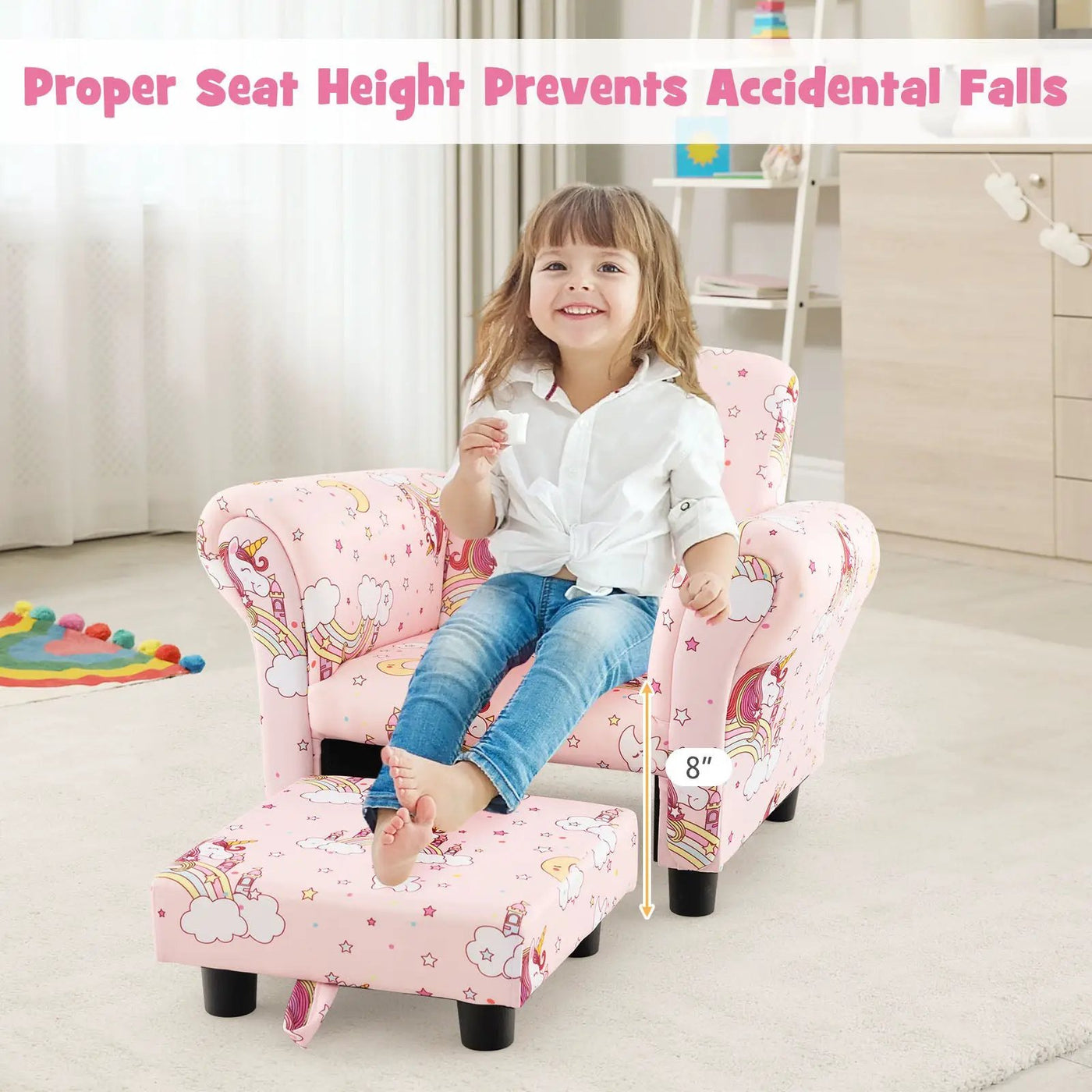 Kids Single Sofa with Cute Patterns Ergonomic Backrest and Armrests by DirectDeals