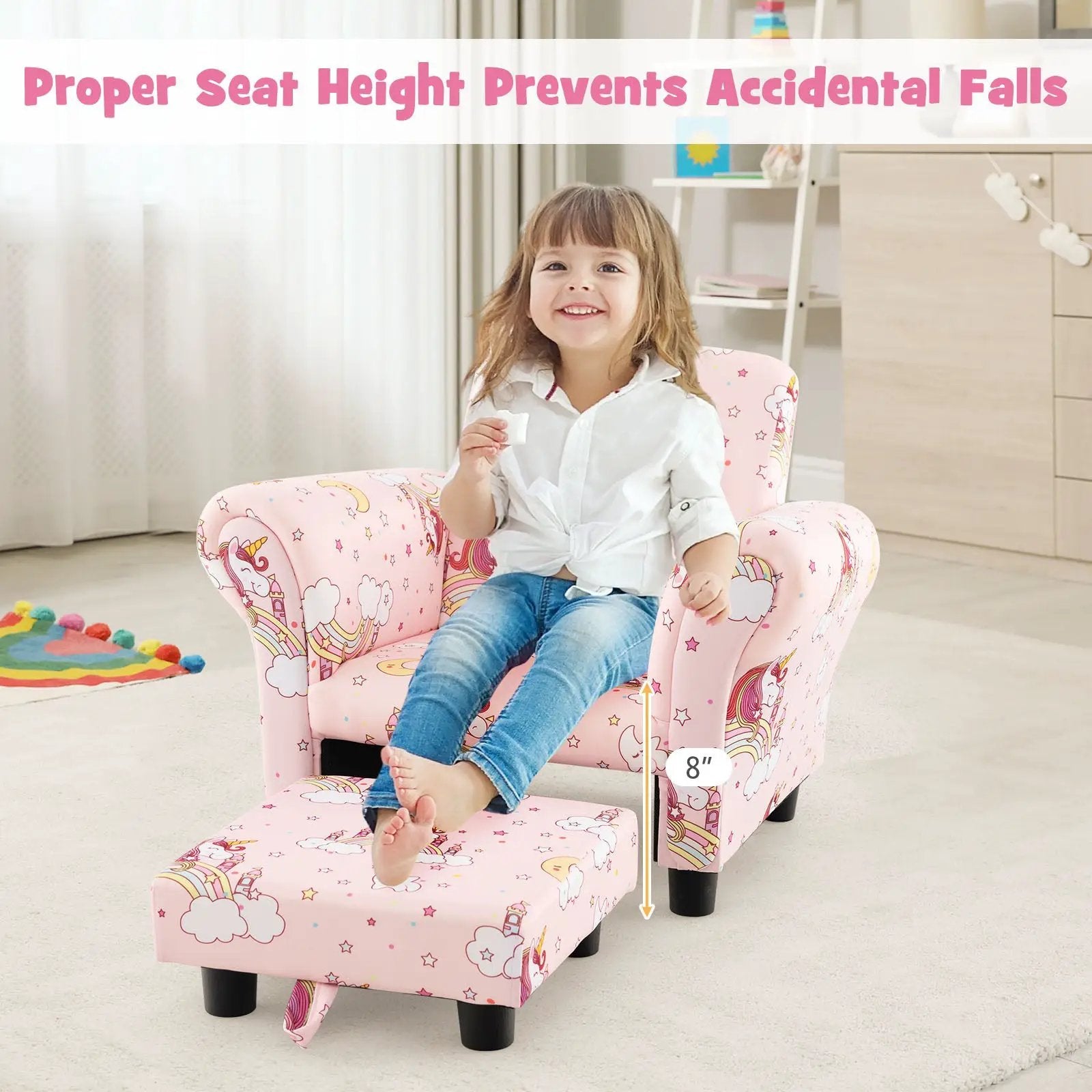 Kids Single Sofa with Cute Patterns Ergonomic Backrest and Armrests by DirectDeals