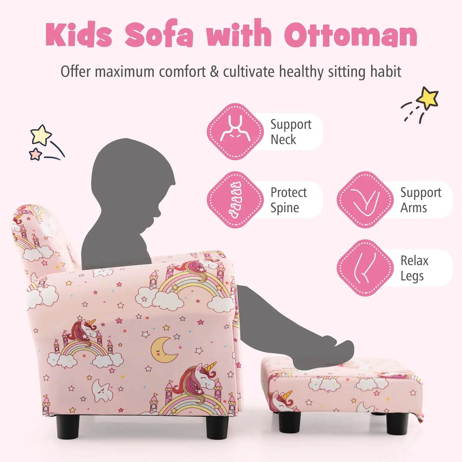Kids Single Sofa with Cute Patterns Ergonomic Backrest and Armrests by DirectDeals