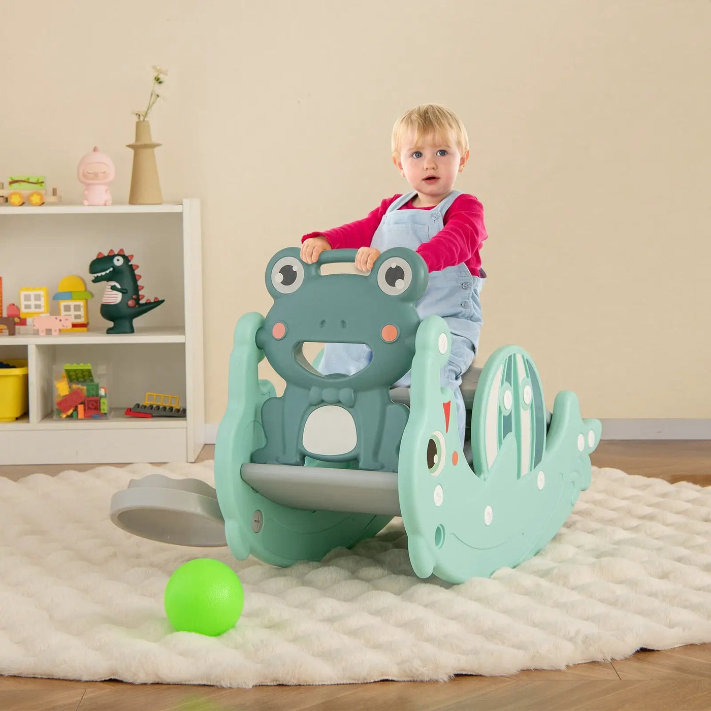 3-in-1 Kids Slide Rocking Horse Set Convertible Toddler Slide with Basketball Hoop by DirectDeals