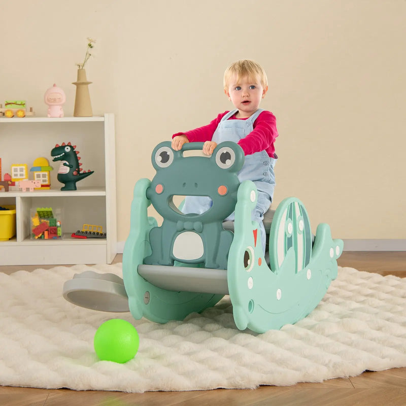 3-in-1 Kids Slide Rocking Horse Set Convertible Toddler Slide with Basketball Hoop by DirectDeals