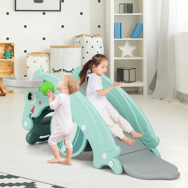 3-in-1 Kids Slide Rocking Horse Set Convertible Toddler Slide with Basketball Hoop by DirectDeals