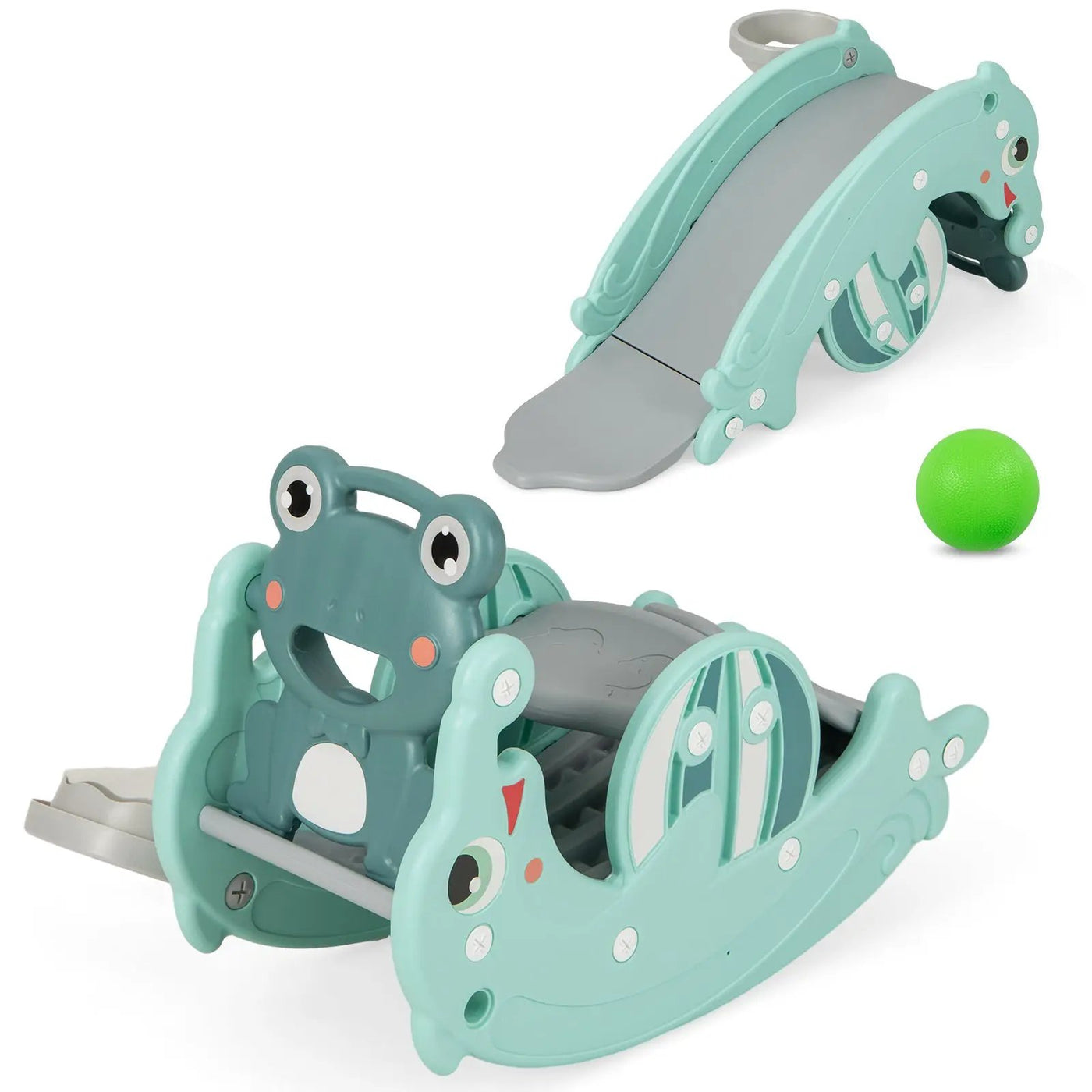 3-in-1 Kids Slide Rocking Horse Set Convertible Toddler Slide with Basketball Hoop by DirectDeals
