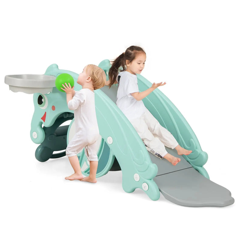 3-in-1 Kids Slide Rocking Horse Set Convertible Toddler Slide with Basketball Hoop by DirectDeals