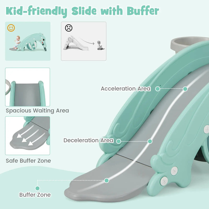 3-in-1 Kids Slide Rocking Horse Set Convertible Toddler Slide with Basketball Hoop by DirectDeals