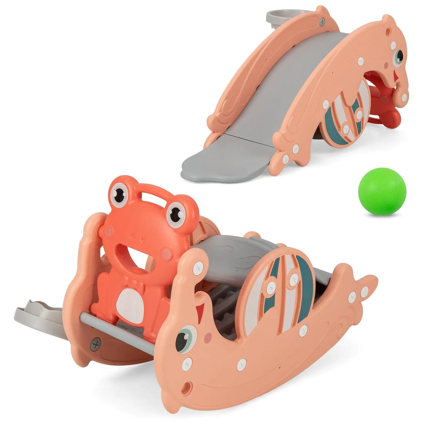 3-in-1 Kids Slide Rocking Horse Set Convertible Toddler Slide with Basketball Hoop by DirectDeals