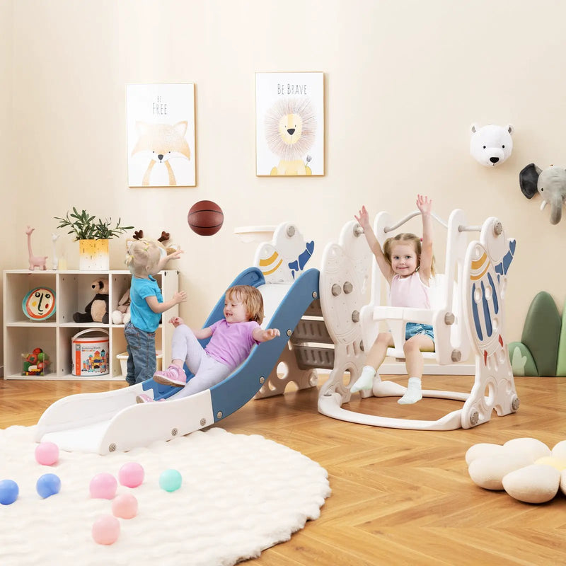 4-in-1 Kids Slide and Swing Set with Basketball Hoop by DirectDeals
