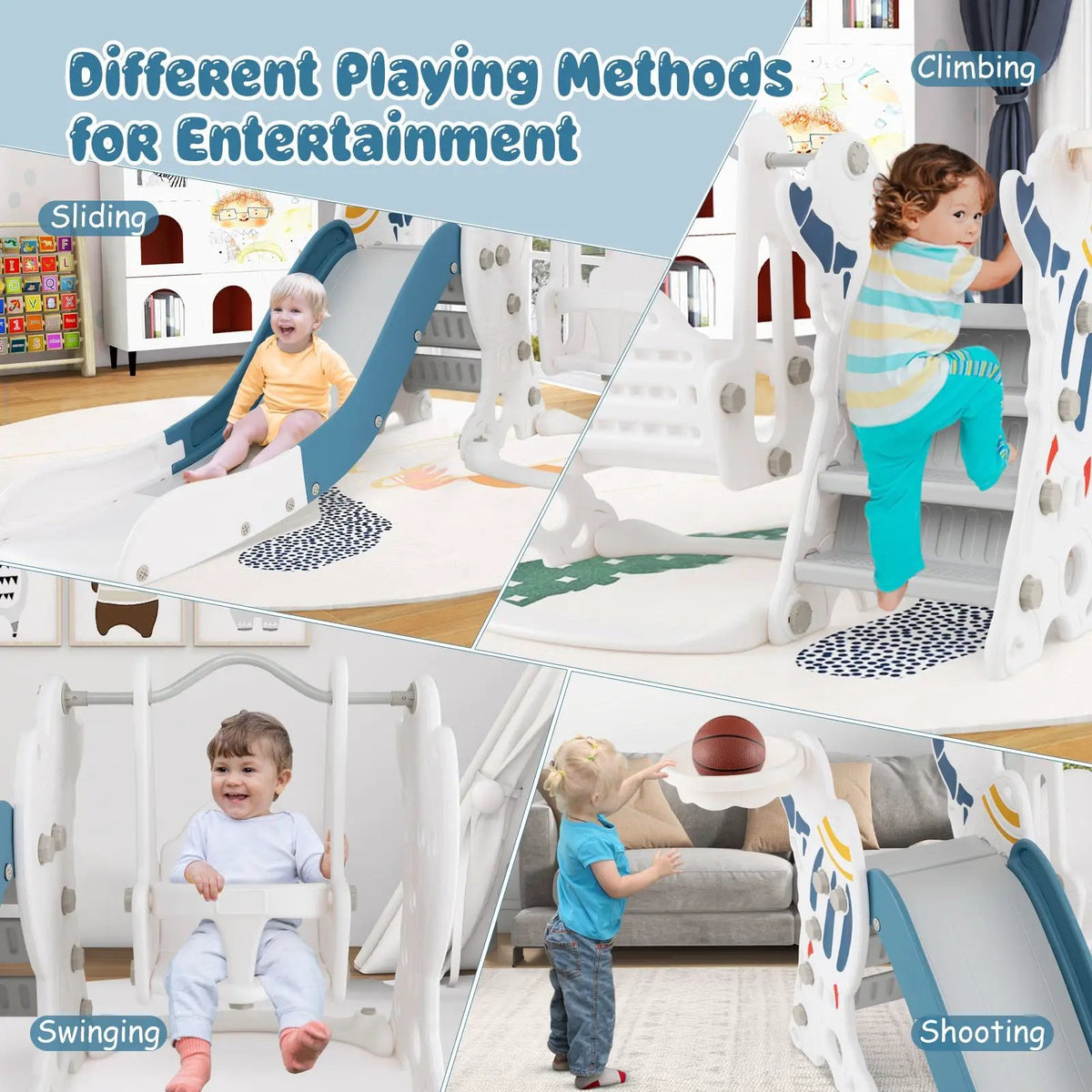 4-in-1 Kids Slide and Swing Set with Basketball Hoop by DirectDeals
